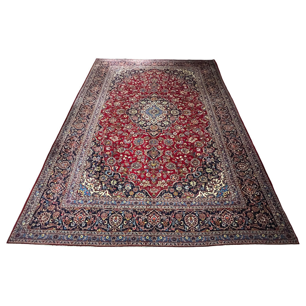 410 x 295 cm Hand-Knotted Persian Kashan Wool Rug