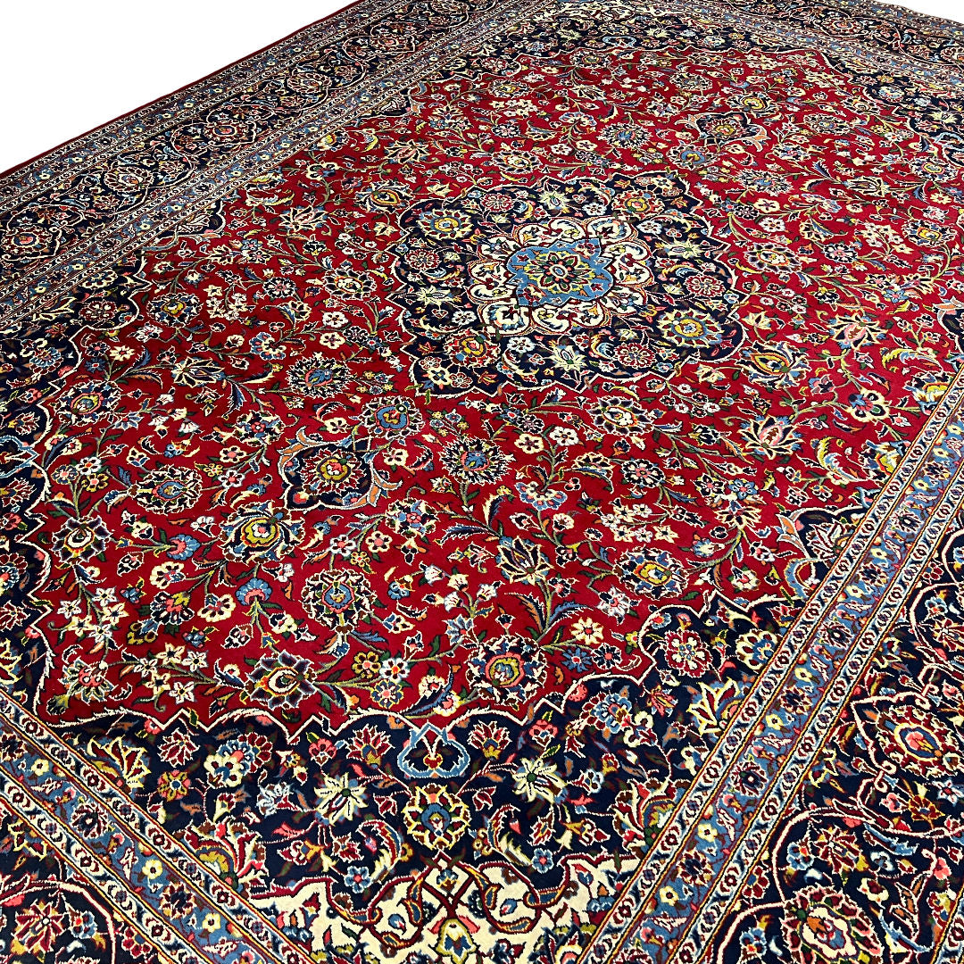 410 x 295 cm Hand-Knotted Persian Kashan Wool Rug