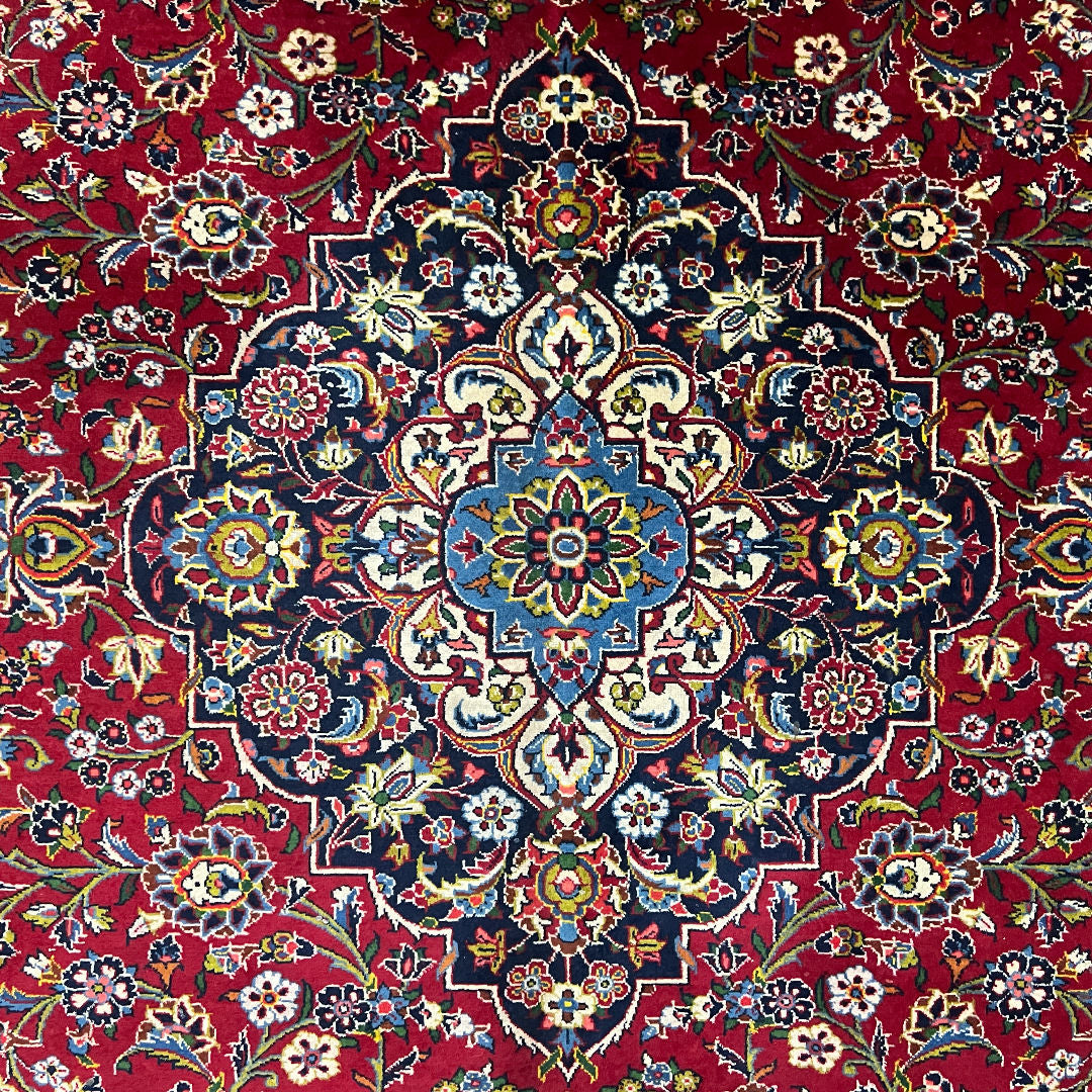 410 x 295 cm Hand-Knotted Persian Kashan Wool Rug