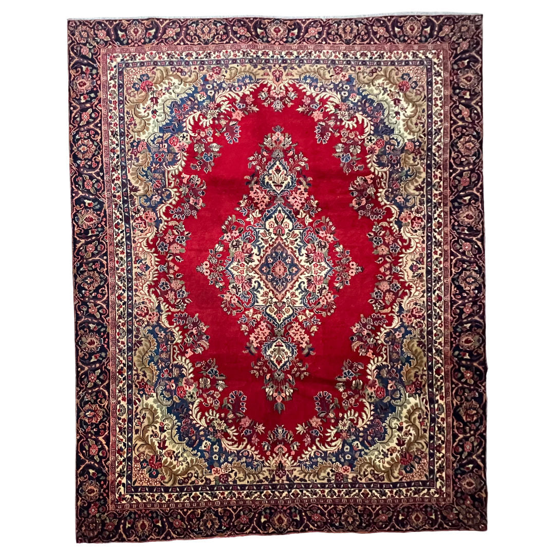 340 x 245 cm Hand-Knotted Persian Kashan Wool Rug