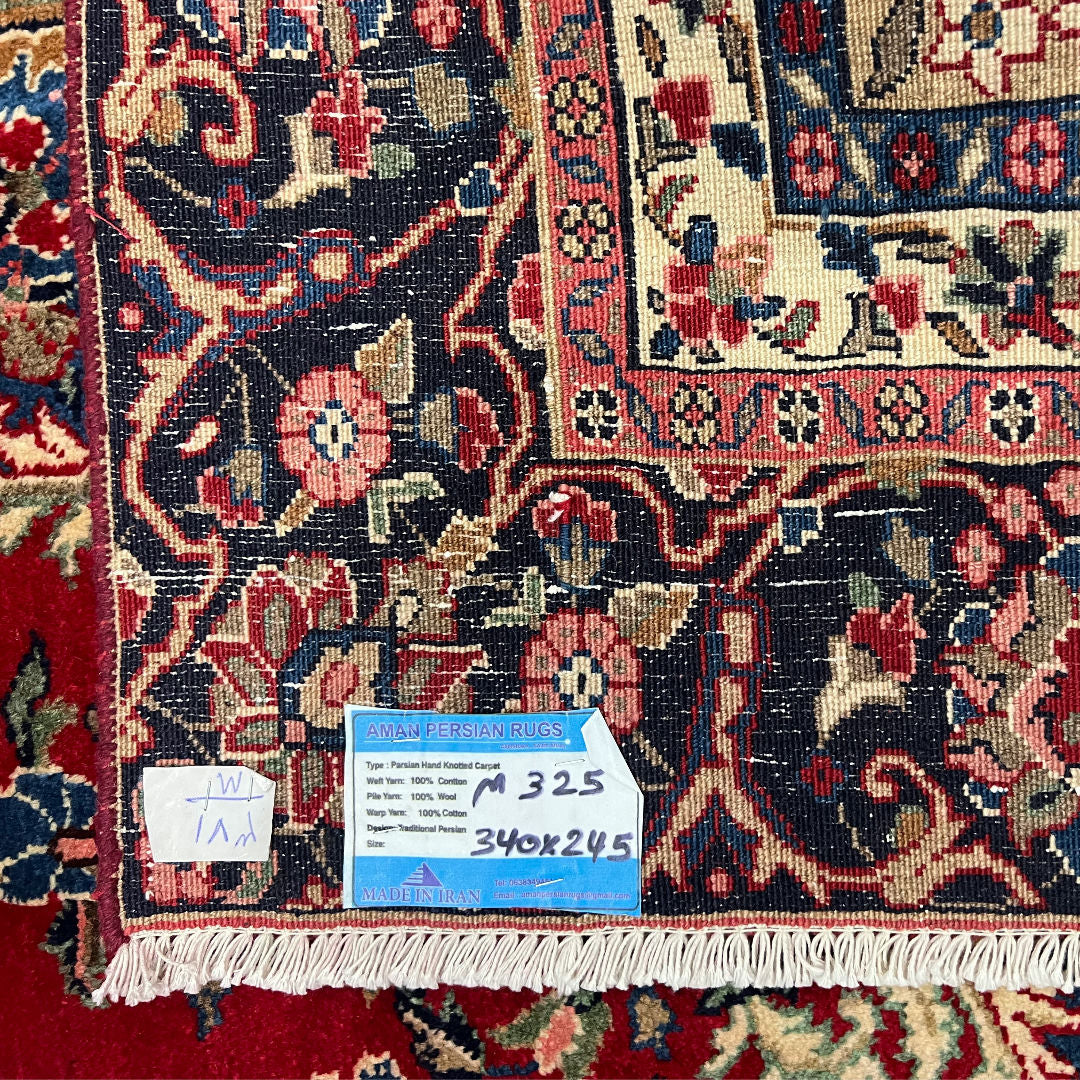 340 x 245 cm Hand-Knotted Persian Kashan Wool Rug