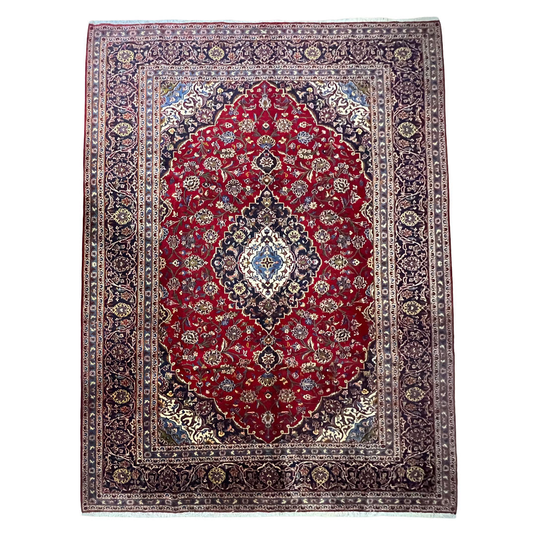 344 x 250 cm Hand-Knotted Persian Kashan Wool Rug