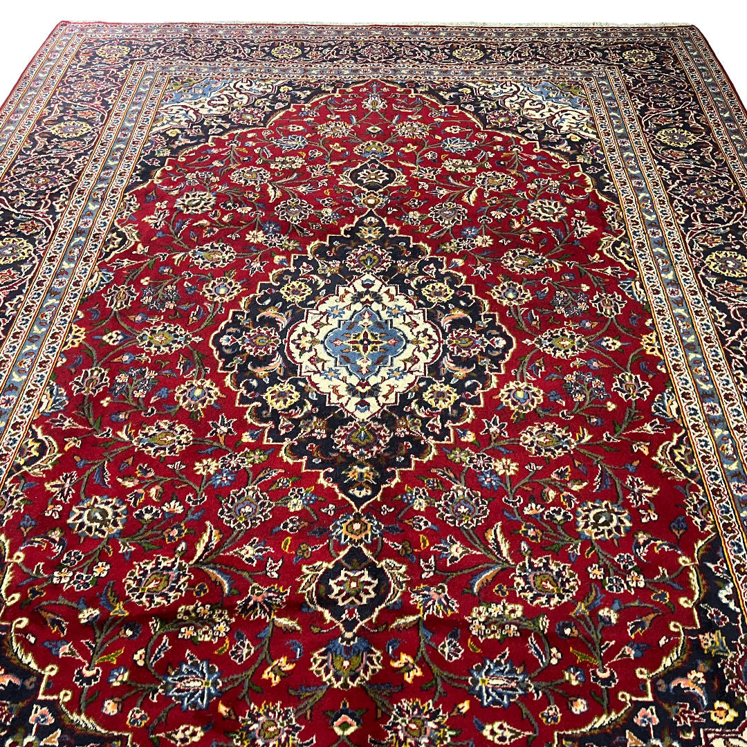 344 x 250 cm Hand-Knotted Persian Kashan Wool Rug