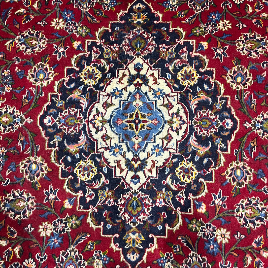344 x 250 cm Hand-Knotted Persian Kashan Wool Rug