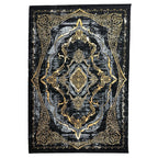 230 x 160 cm Black & Gold Distressed Medallion Fringeless Persian Style Rug