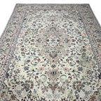 305 x 195 cm Hand-Knotted Persian Floral Kashan Cream Rug