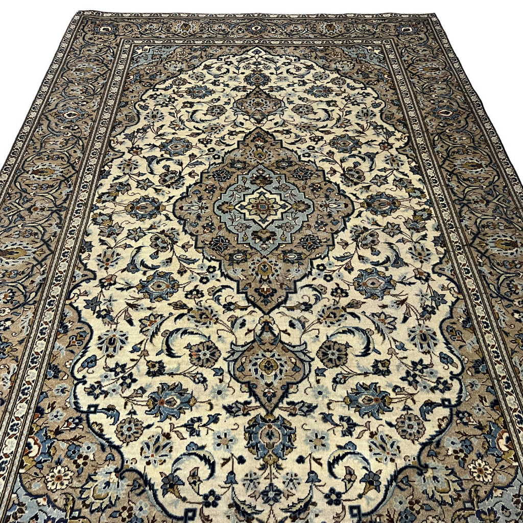 290 x 190 cm Hand-Knotted Persian Vintage Classic Ivory Kashan Rug