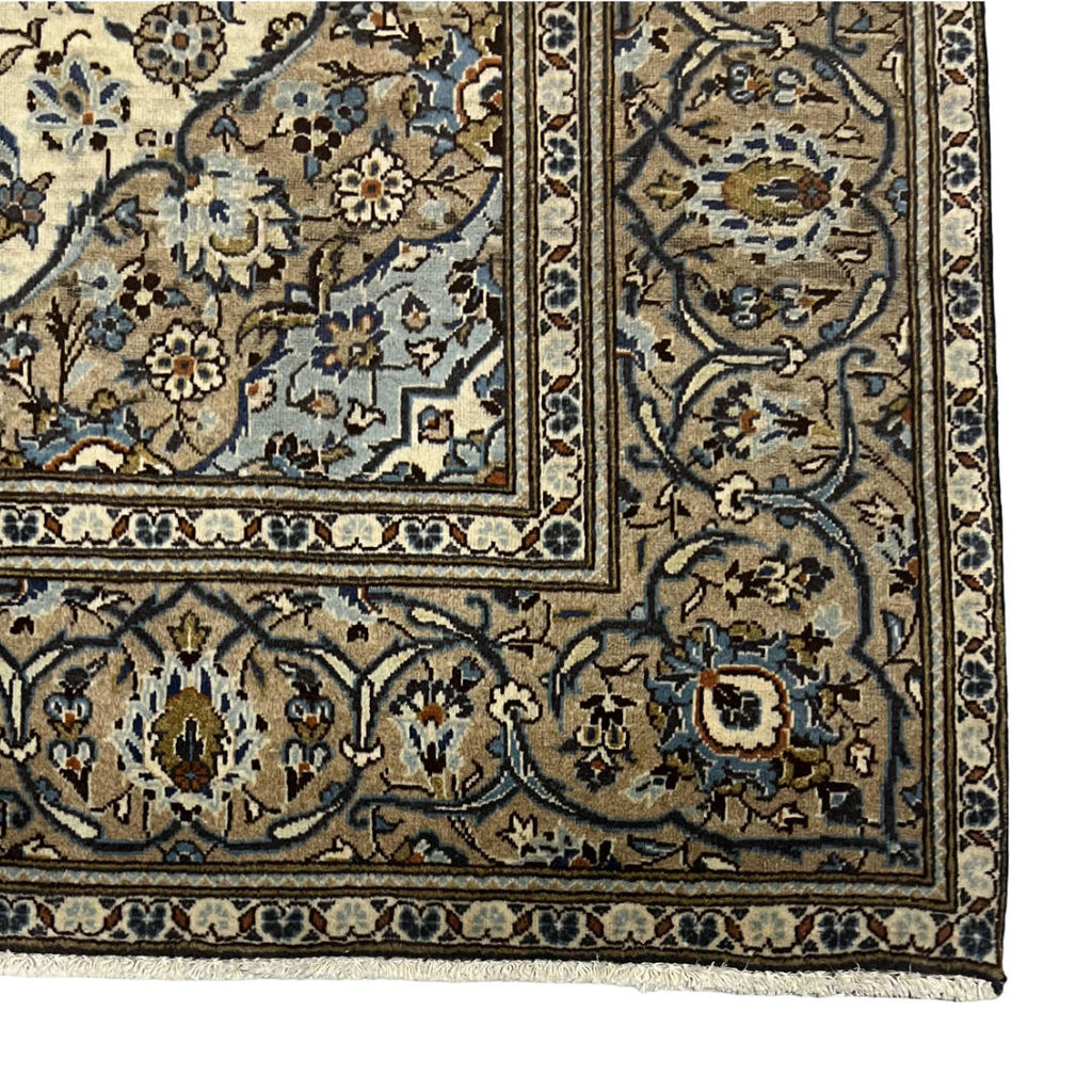 290 x 190 cm Hand-Knotted Persian Vintage Classic Ivory Kashan Rug