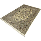 290 x 193 cm Hand-Knotted Persian Floral Kashan Cream Rug