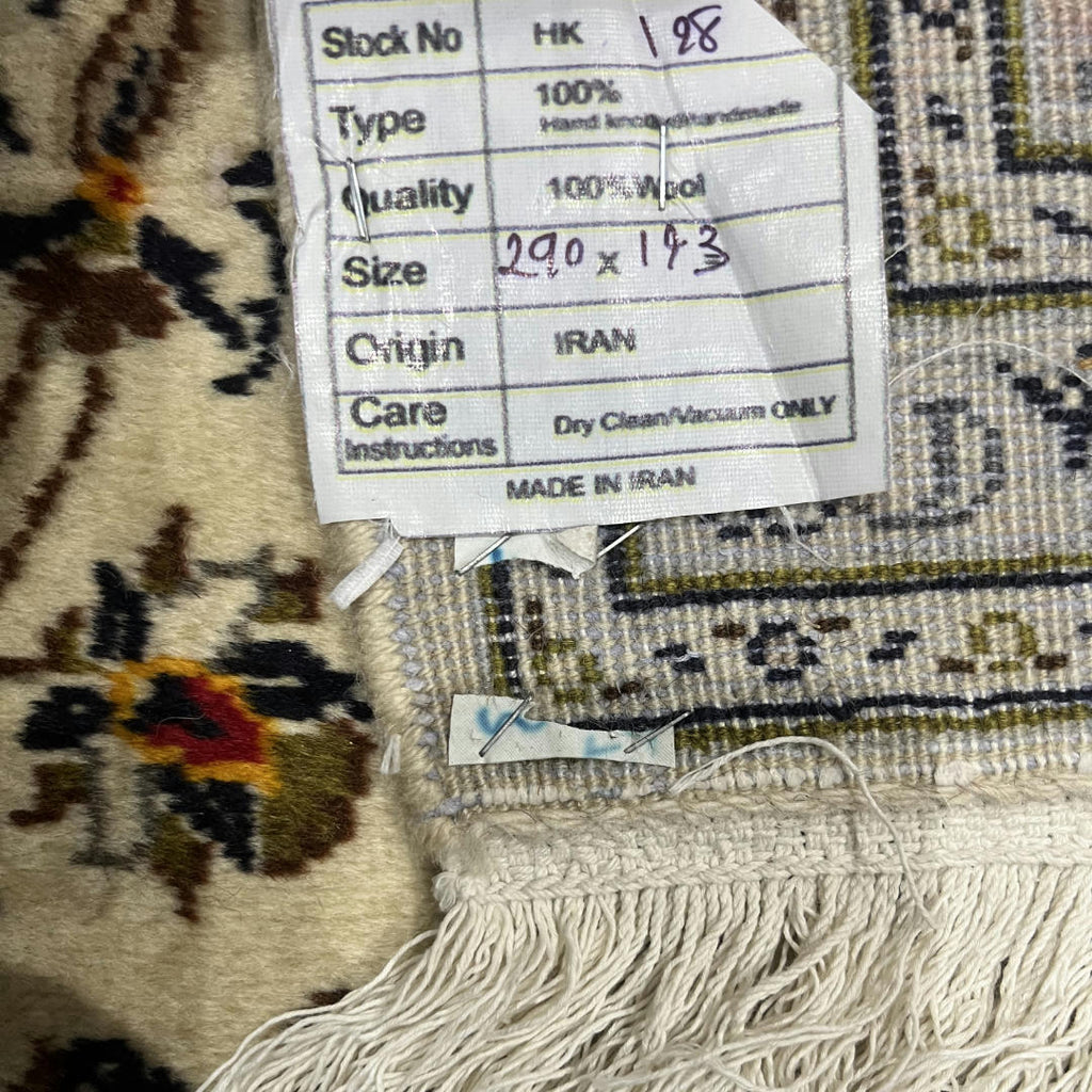 290 x 193 cm Hand-Knotted Persian Floral Kashan Cream Rug