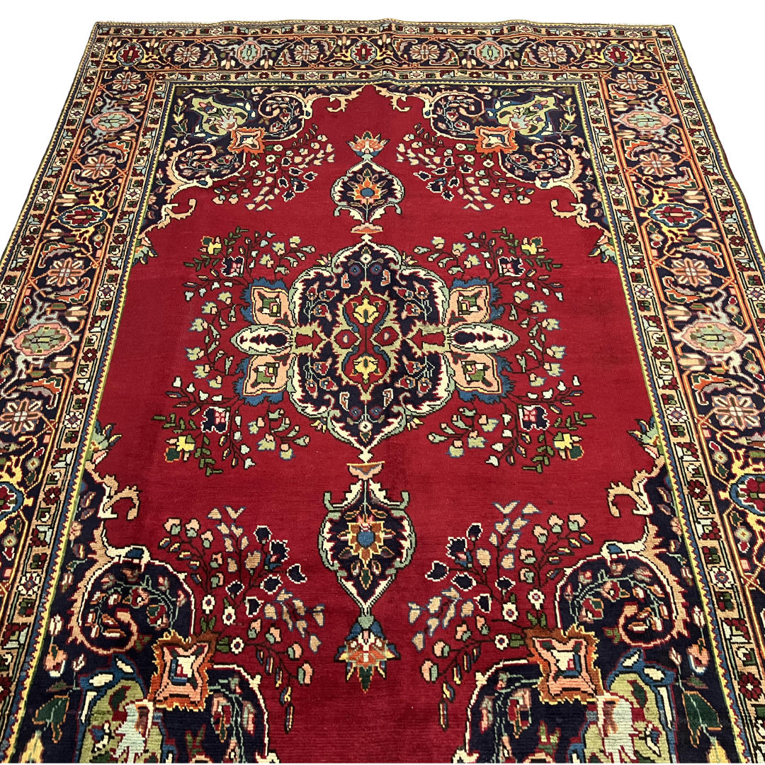 295 x 198 cm Hand-Knotted Persian Kashan Wool Rug