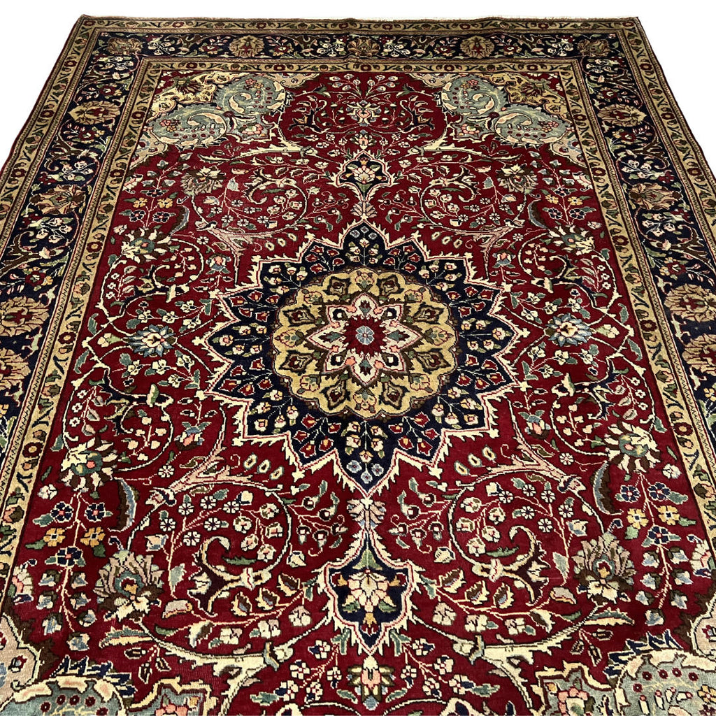 290 x 200 cm Hand-Knotted Floral Persian Tabriz Wool Rug