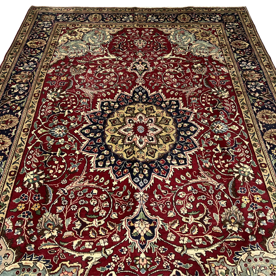 290 x 200 cm Hand-Knotted Floral Persian Tabriz Wool Rug