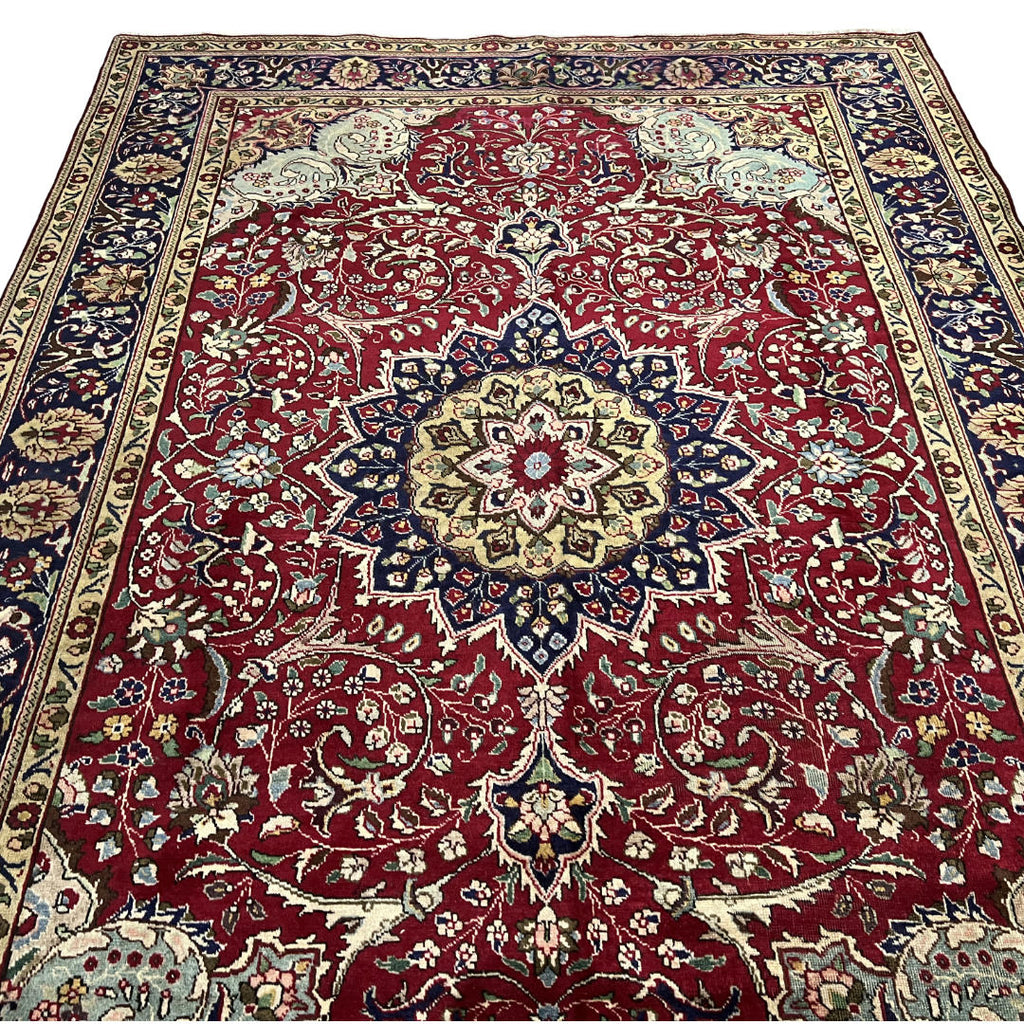 290 x 200 cm Hand-Knotted Floral Persian Tabriz Wool Rug