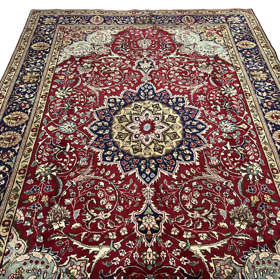 290 x 200 cm Hand-Knotted Floral Persian Tabriz Wool Rug