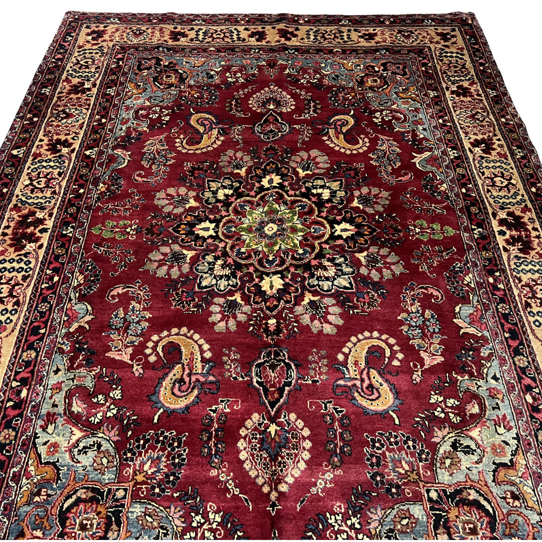 290 x 200 cm Hand-Knotted Persian Floral Mashad Wool Rug