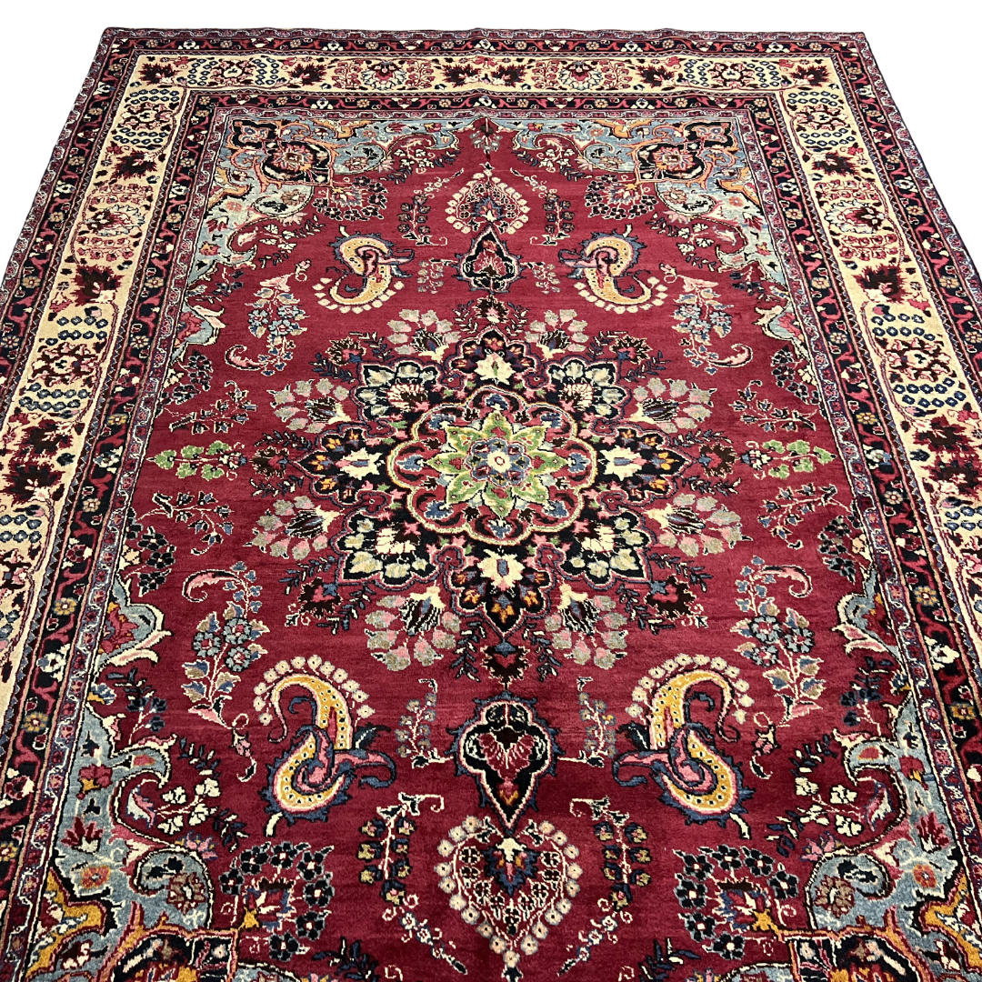 290 x 200 cm Hand-Knotted Persian Floral Mashad Wool Rug