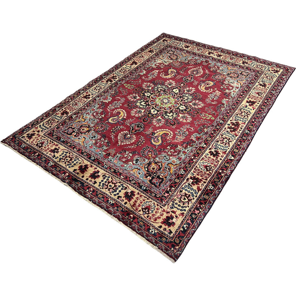 290 x 200 cm Hand-Knotted Persian Floral Mashad Wool Rug