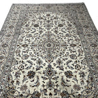 285 x 190 cm Hand-Knotted Persian Cream Kashan Wool Rug