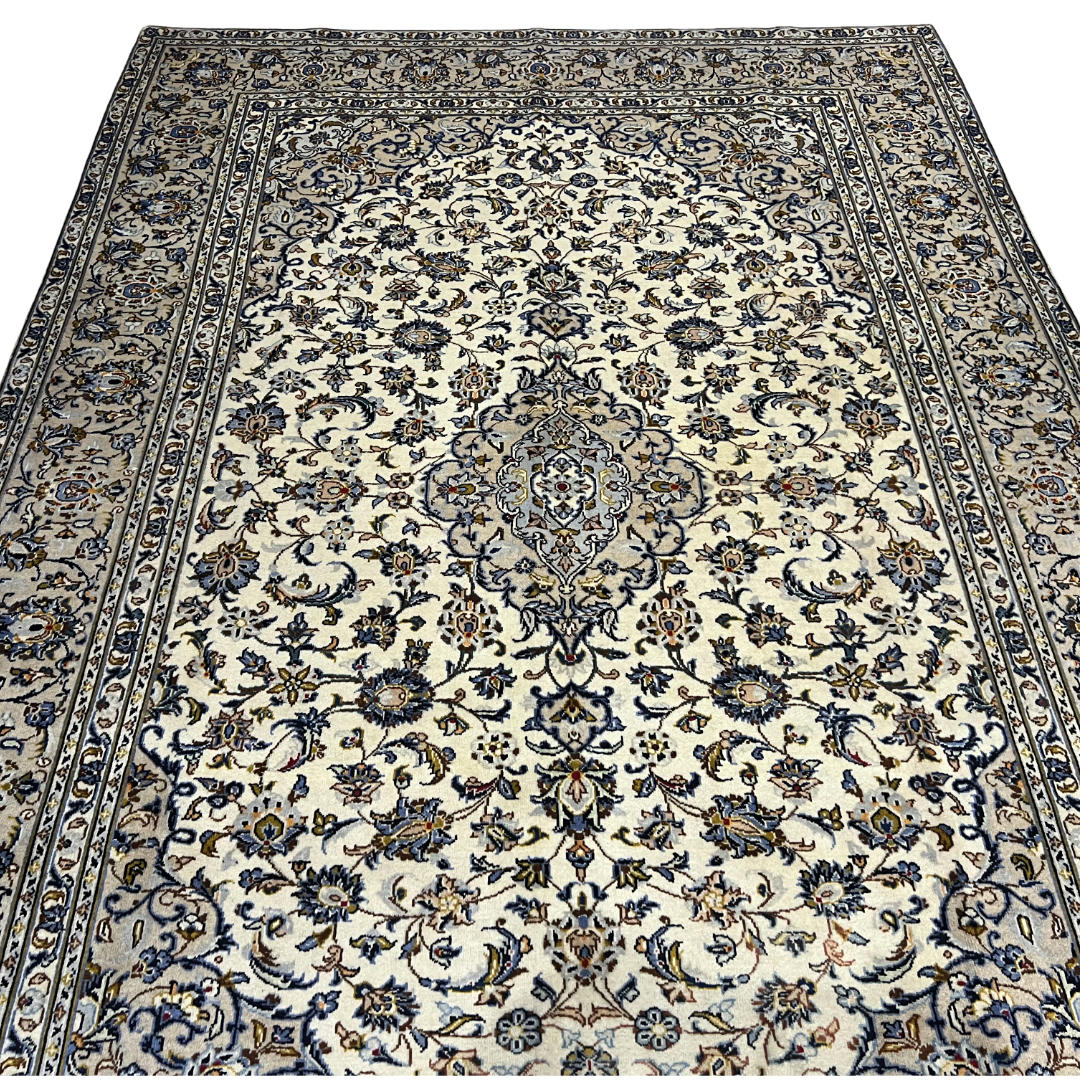 310 x 212 cm Hand-Knotted Persian Cream Kashan Rug