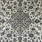 290 x 198 cm Hand-Knotted Persian Cream Kashan Wool Rug