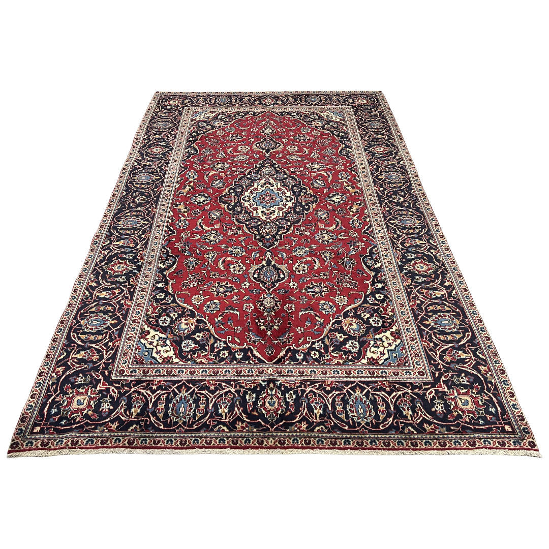 305 x 190 cm Hand-Knotted Persian Kashan Wool Rug