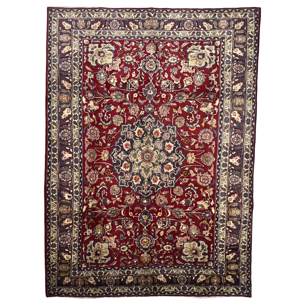 295 x 195 cm Hand-Knotted Persian Floral Mashad Wool Rug