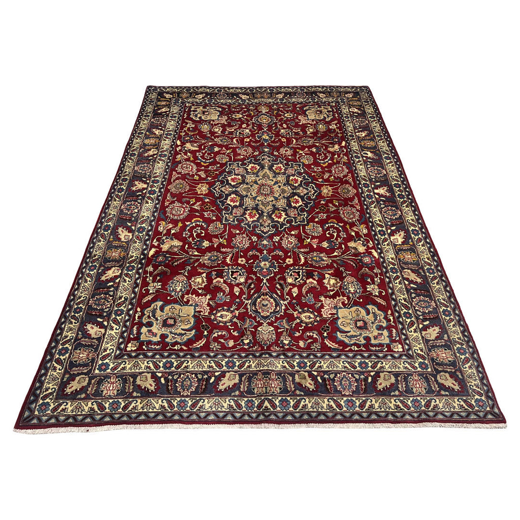 295 x 195 cm Hand-Knotted Persian Floral Mashad Wool Rug