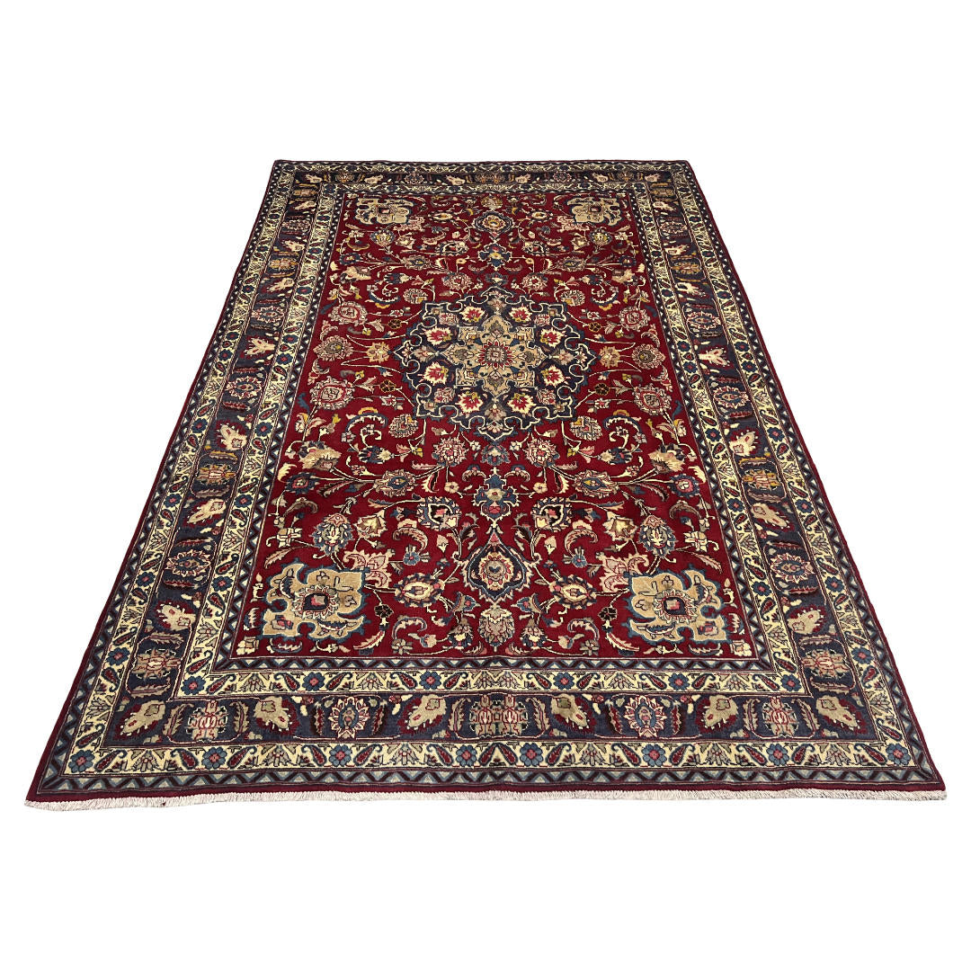 295 x 195 cm Hand-Knotted Persian Floral Mashad Wool Rug