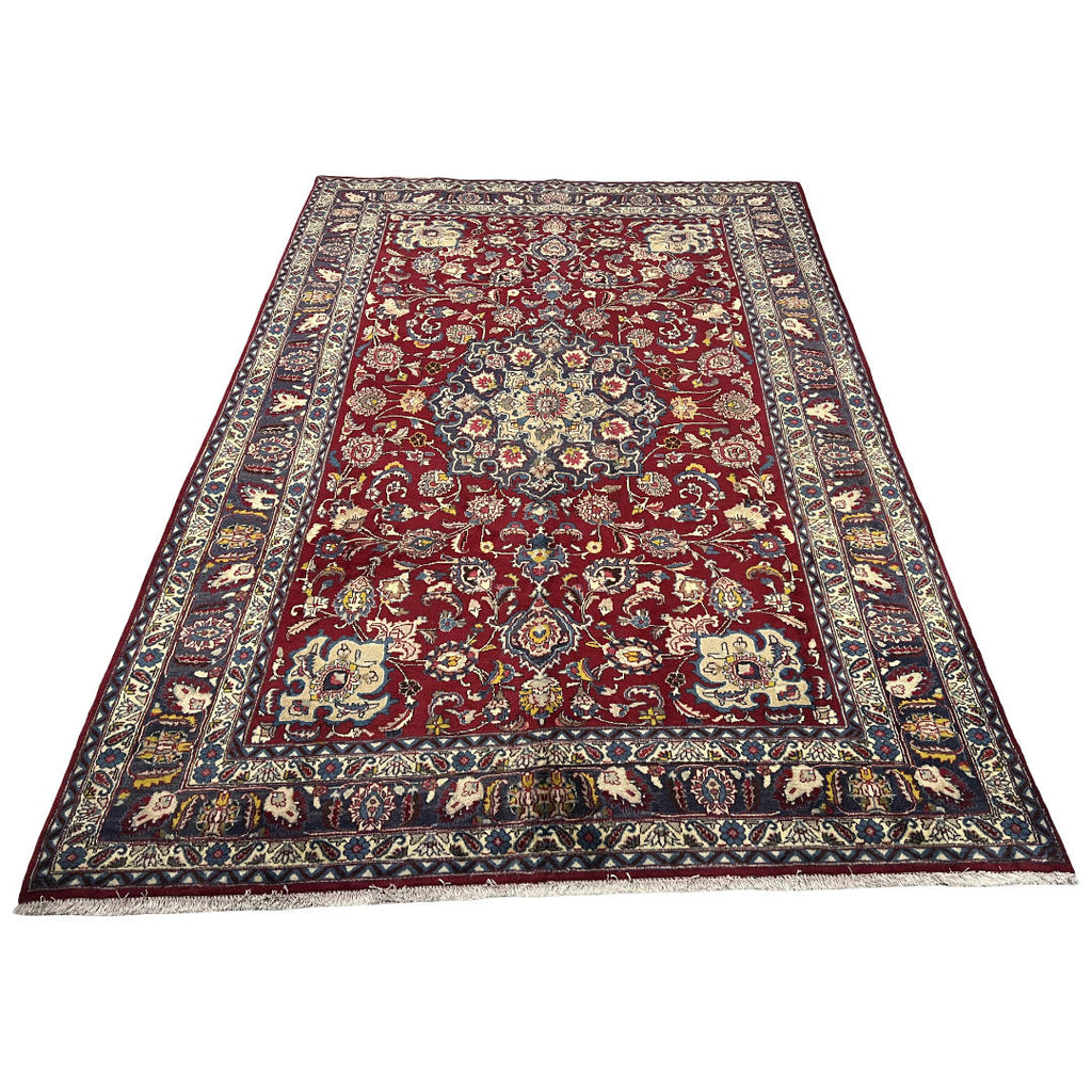 295 x 195 cm Hand-Knotted Persian Floral Mashad – Wool Rug