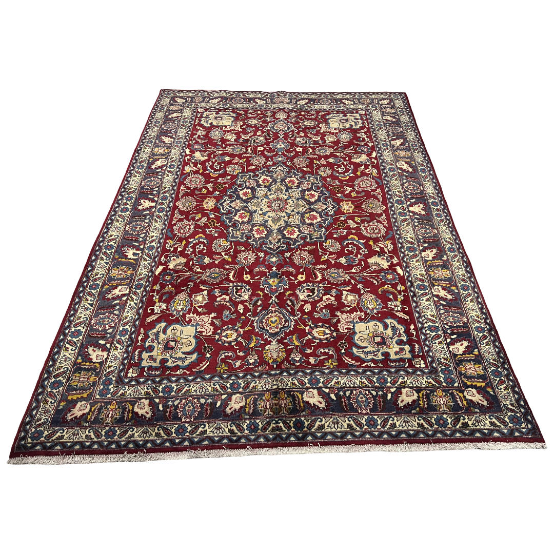 295 x 195 cm Hand-Knotted Persian Floral Mashad – Wool Rug