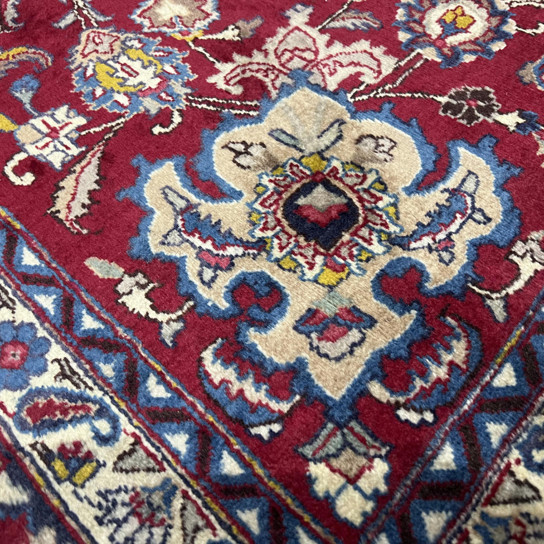 295 x 195 cm Hand-Knotted Persian Floral Mashad Wool Rug