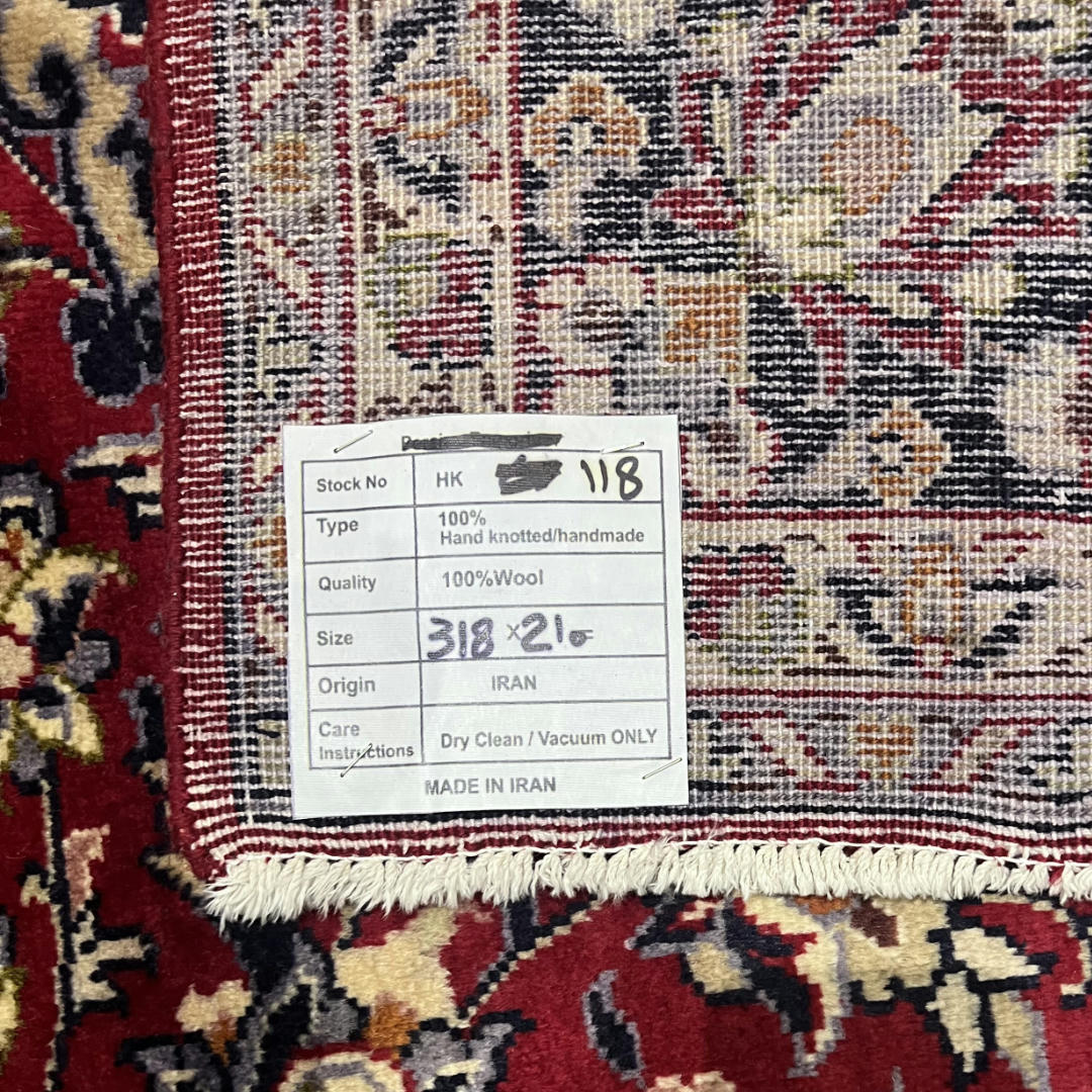 318 x 210 cm Hand-Knotted Persian Floral Mashad Wool Rug