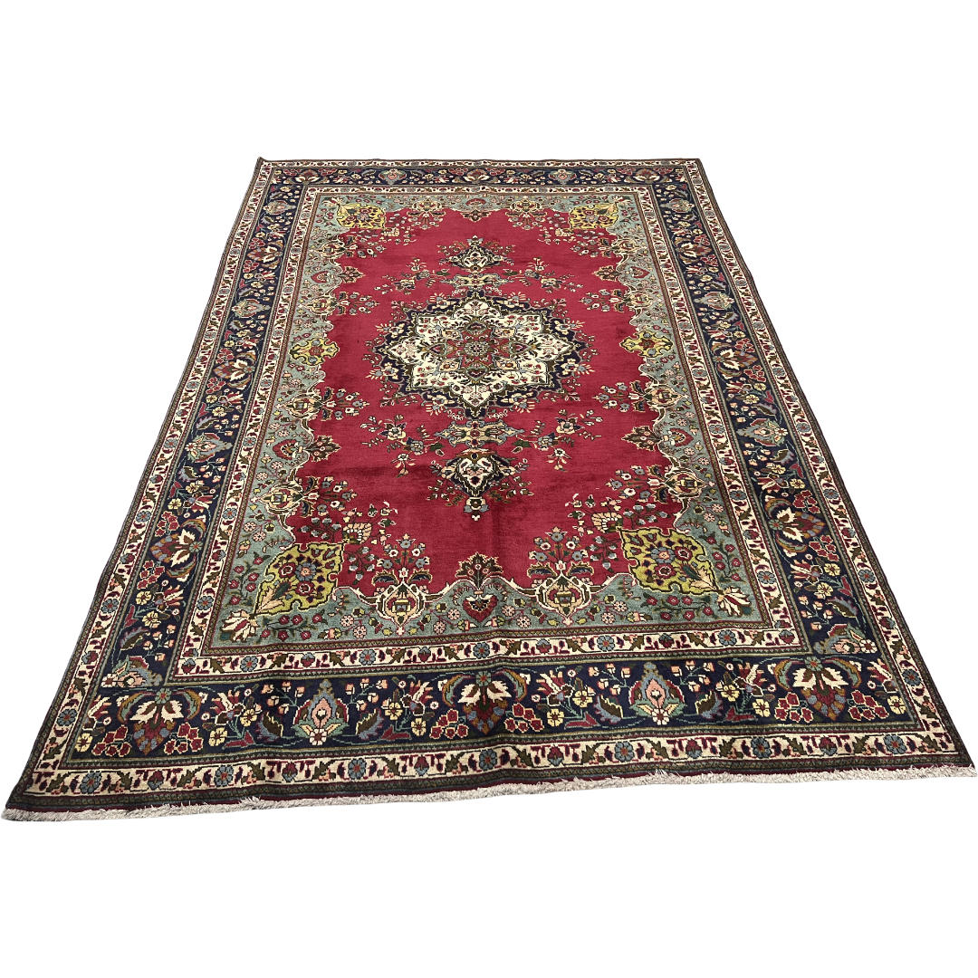 310 x 208 cm Hand-Knotted Persian Floral Mashad Wool Rug