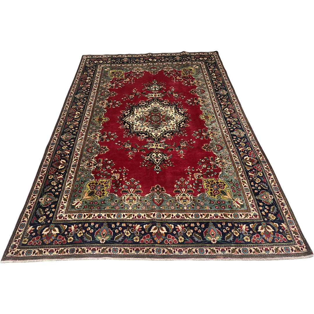 310 x 208 cm Hand-Knotted Persian Floral Mashad Wool Rug