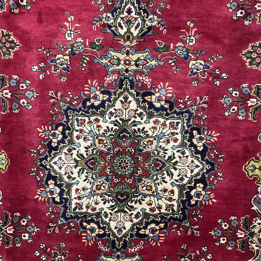 310 x 208 cm Hand-Knotted Persian Floral Mashad Wool Rug