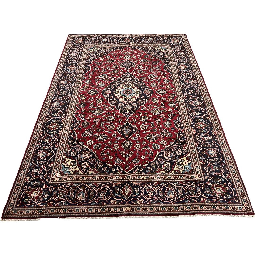 293 x 200 cm Hand-Knotted Persian Kashan Wool Rug