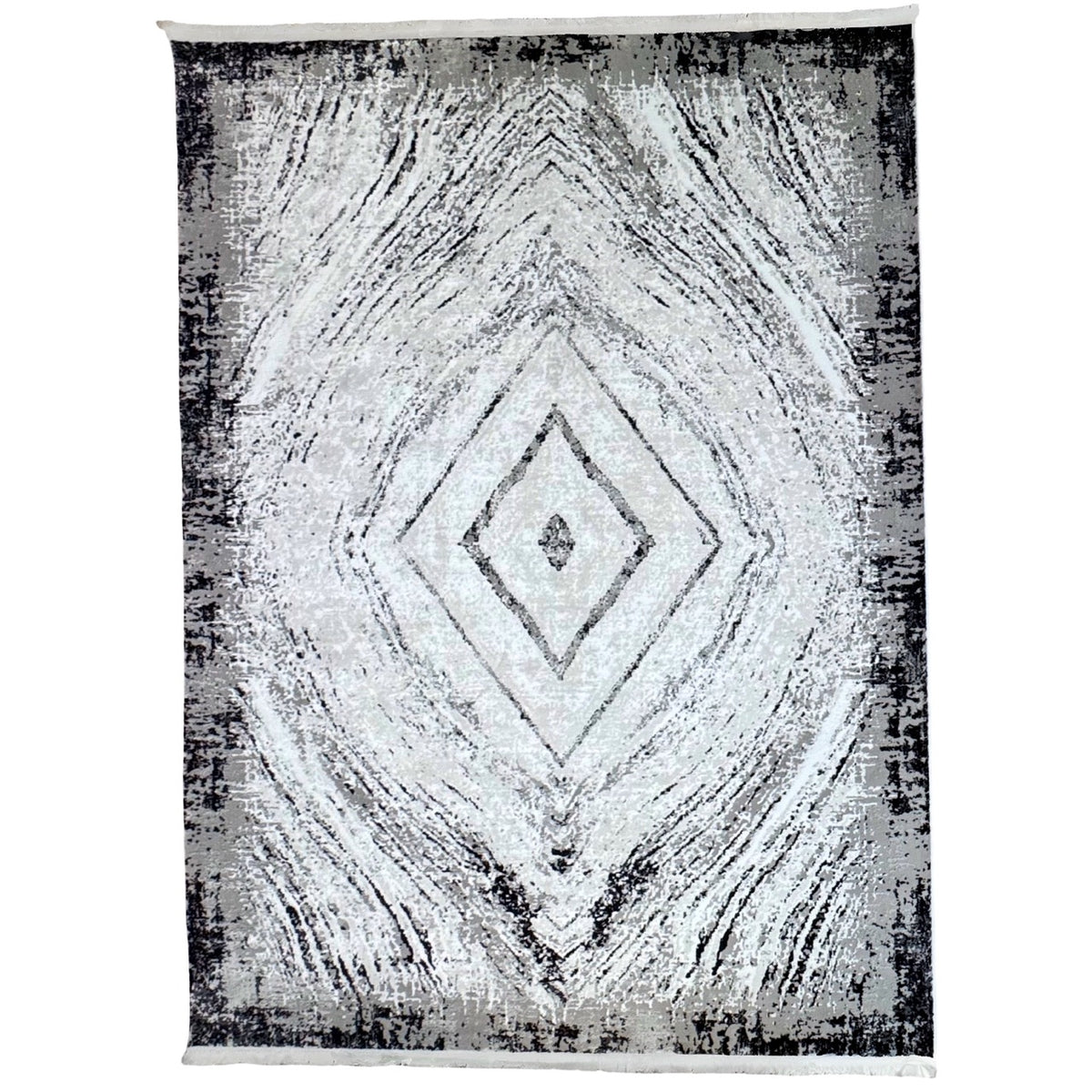 230 x 160 cm Echo Diamond Distressed Rug in Silver Grey & Black