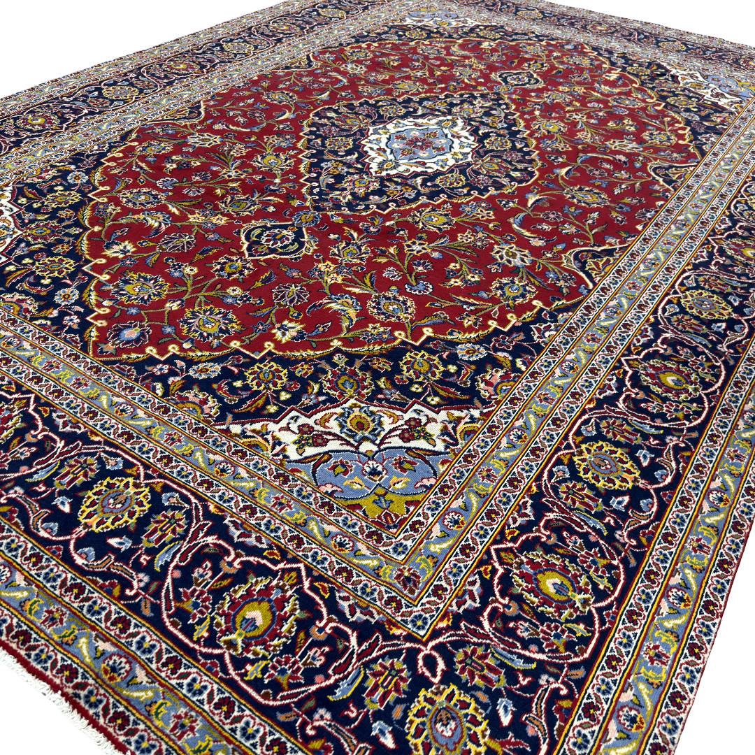 350 x 245 cm Hand-Knotted Persian Kashan Rug, Wool