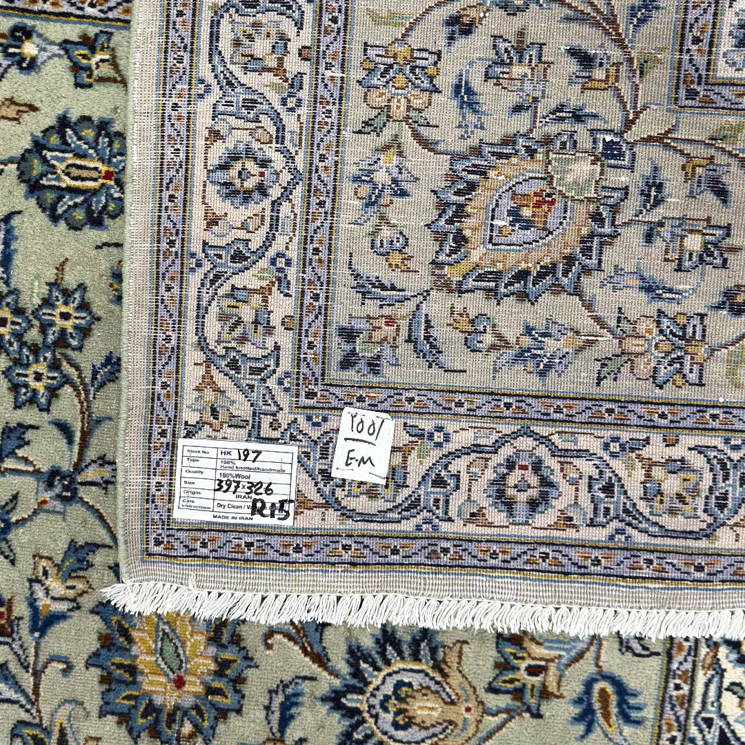 397 x 326 cm Hand-Knotted Persian Kashan Rug, Green