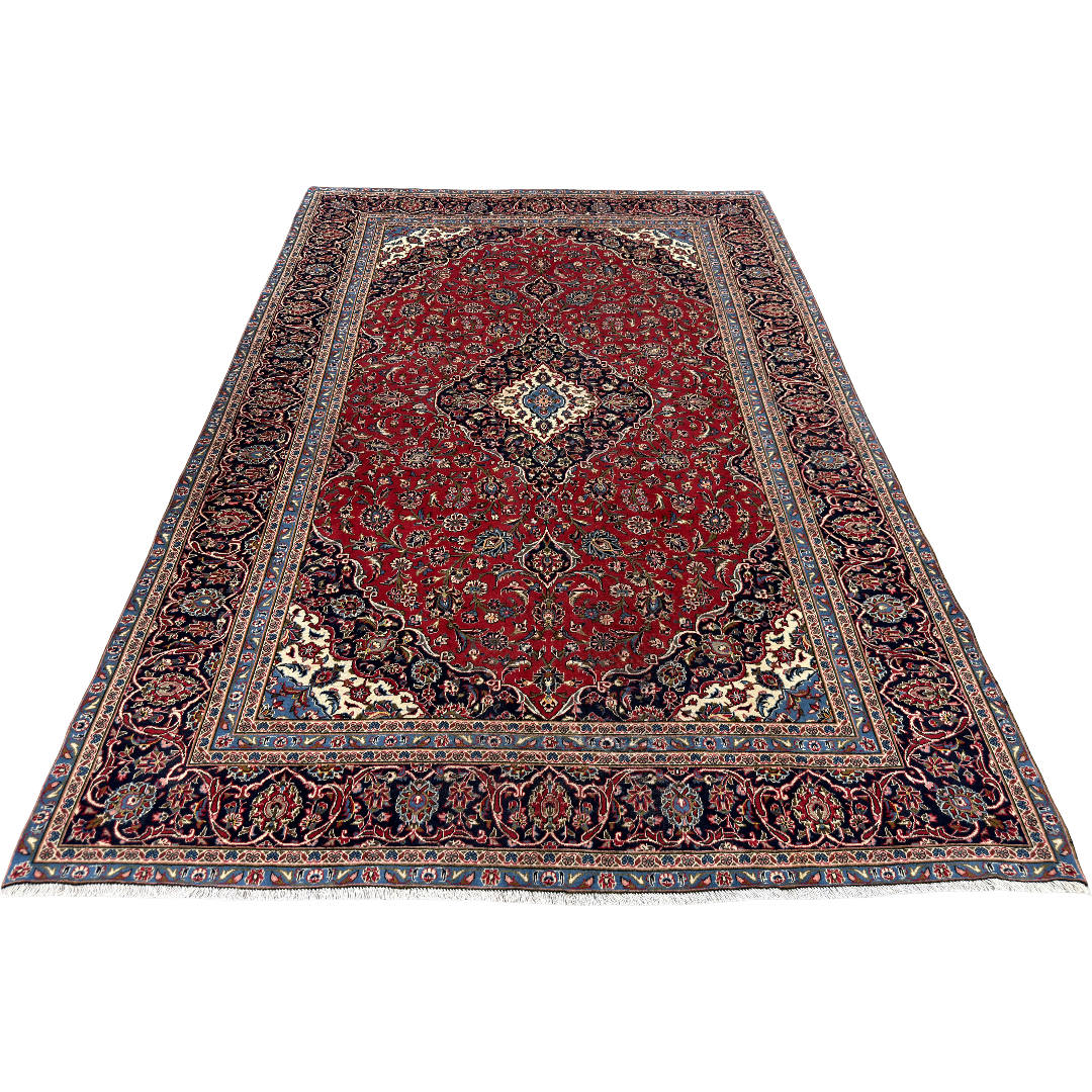 360 x 235 cm Hand-Knotted Vintage Persian Kashan Rug – Wool