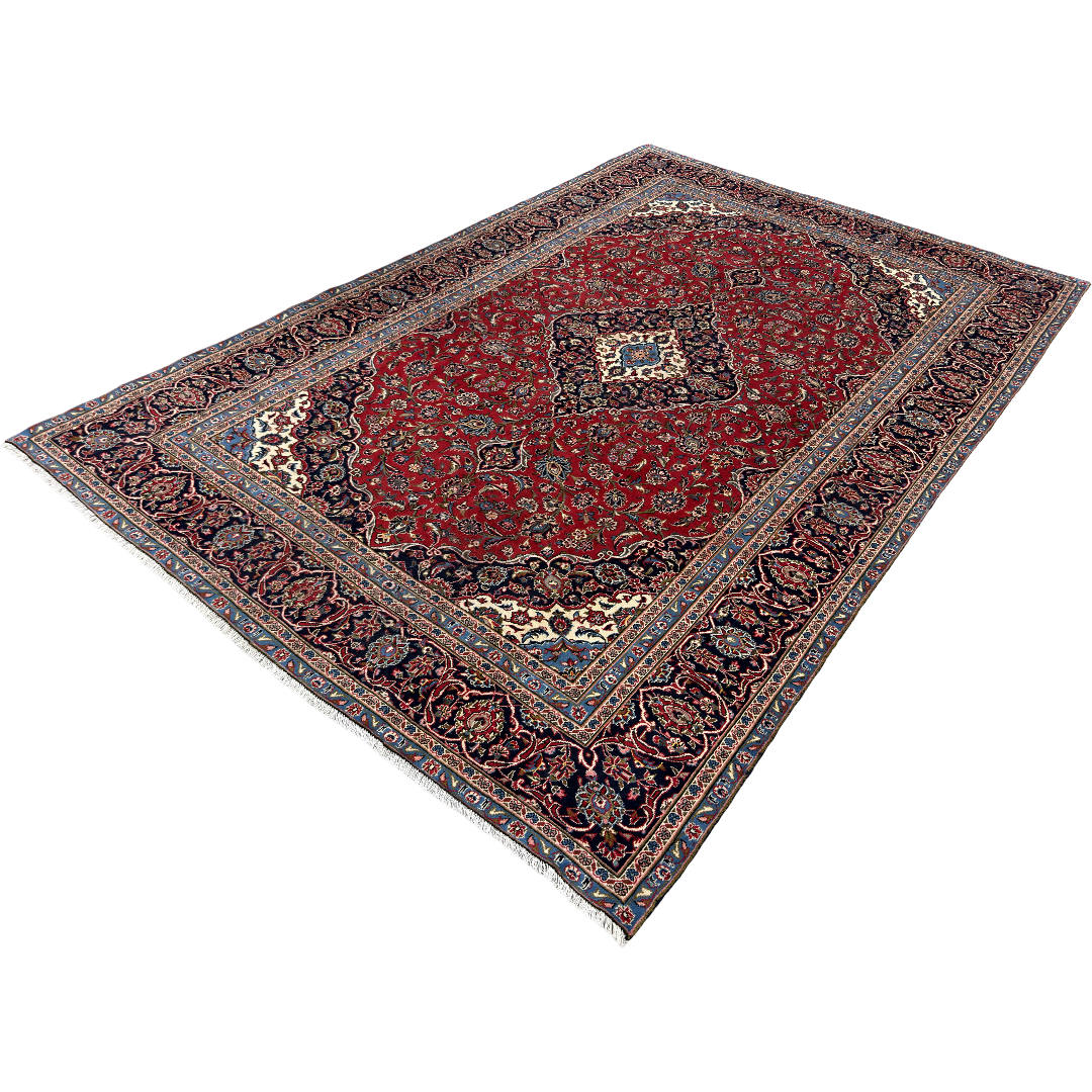 360 x 235 cm Hand-Knotted Vintage Persian Kashan Rug – Wool