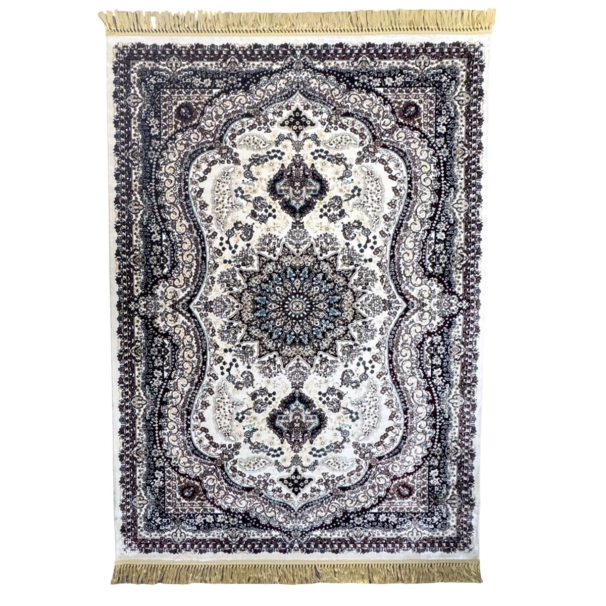 230 x 160 cm Cream & Charcoal Elegant Persian-Inspired Medallion Rug