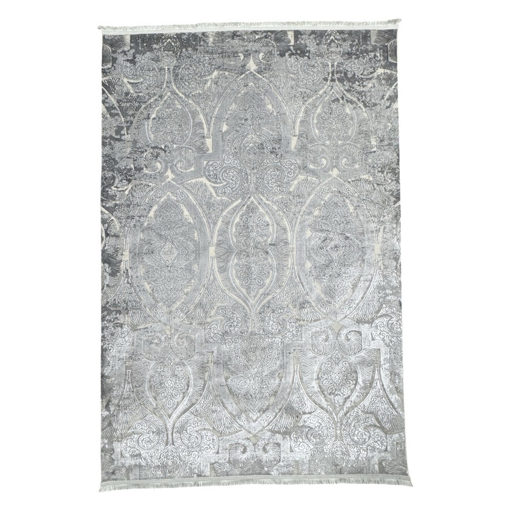 230 x 160 cm Silver Grey Vintage Damask Pattern Rug