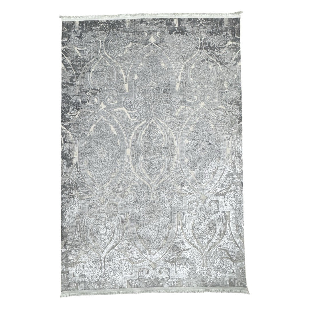230 x 160 cm Silver Grey Vintage Damask Pattern Rug