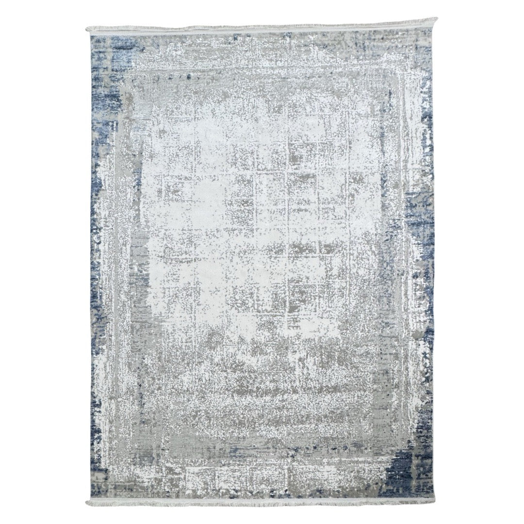 230 x 160 cm Soft Grey & Blue Distressed Border Rug