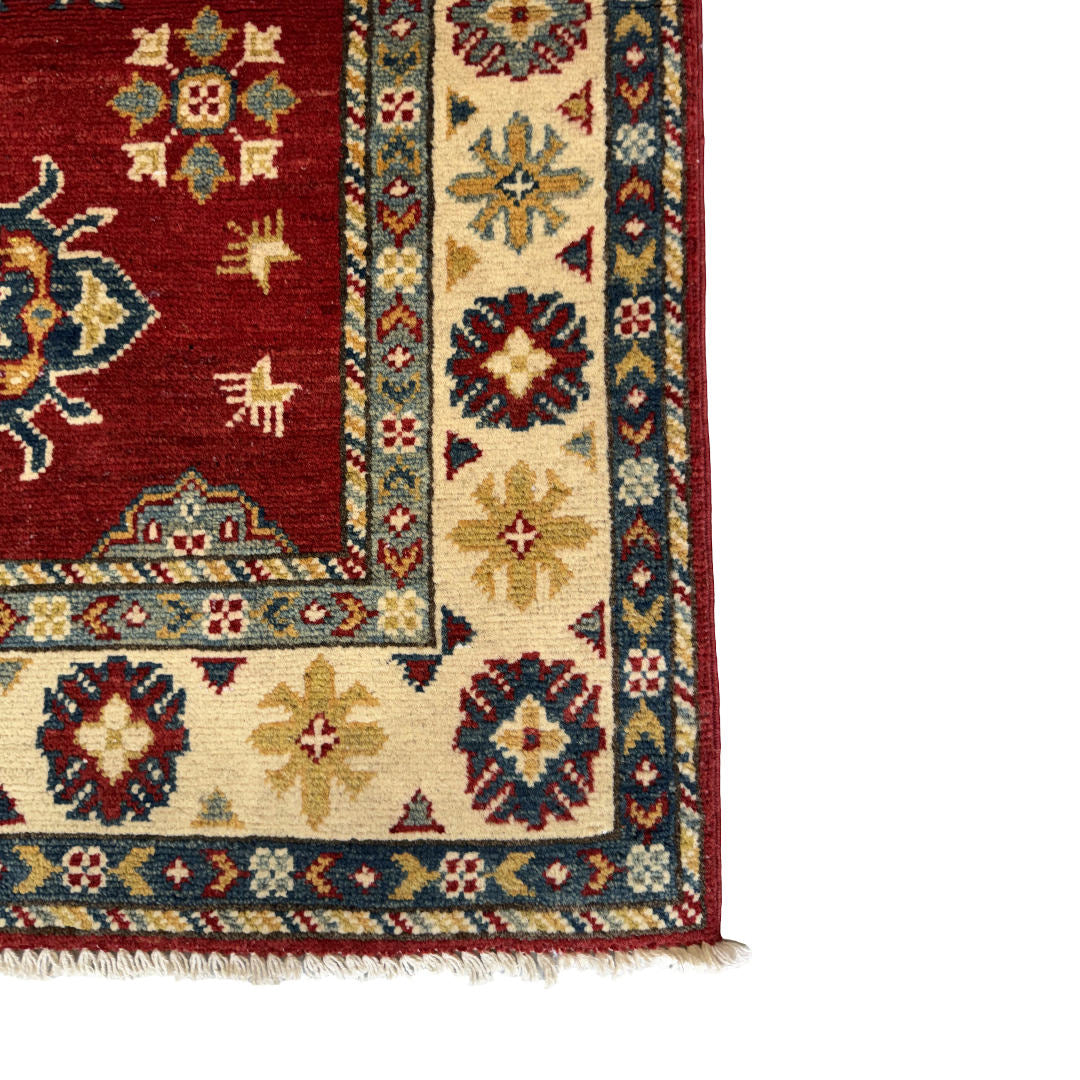 116 x 83 cm Hand-Knotted Afghan Kazak Wool Rug