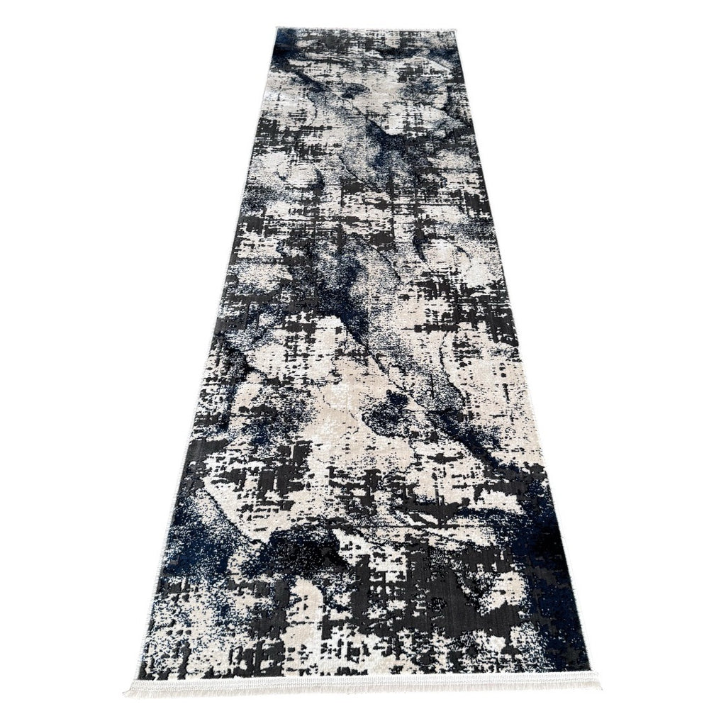 290 x 80 cm Navy & Ivory Artistic Distressed Runner Rug