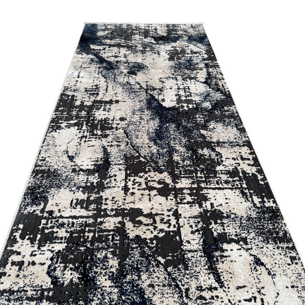 290 x 80 cm Navy & Ivory Artistic Distressed Runner Rug