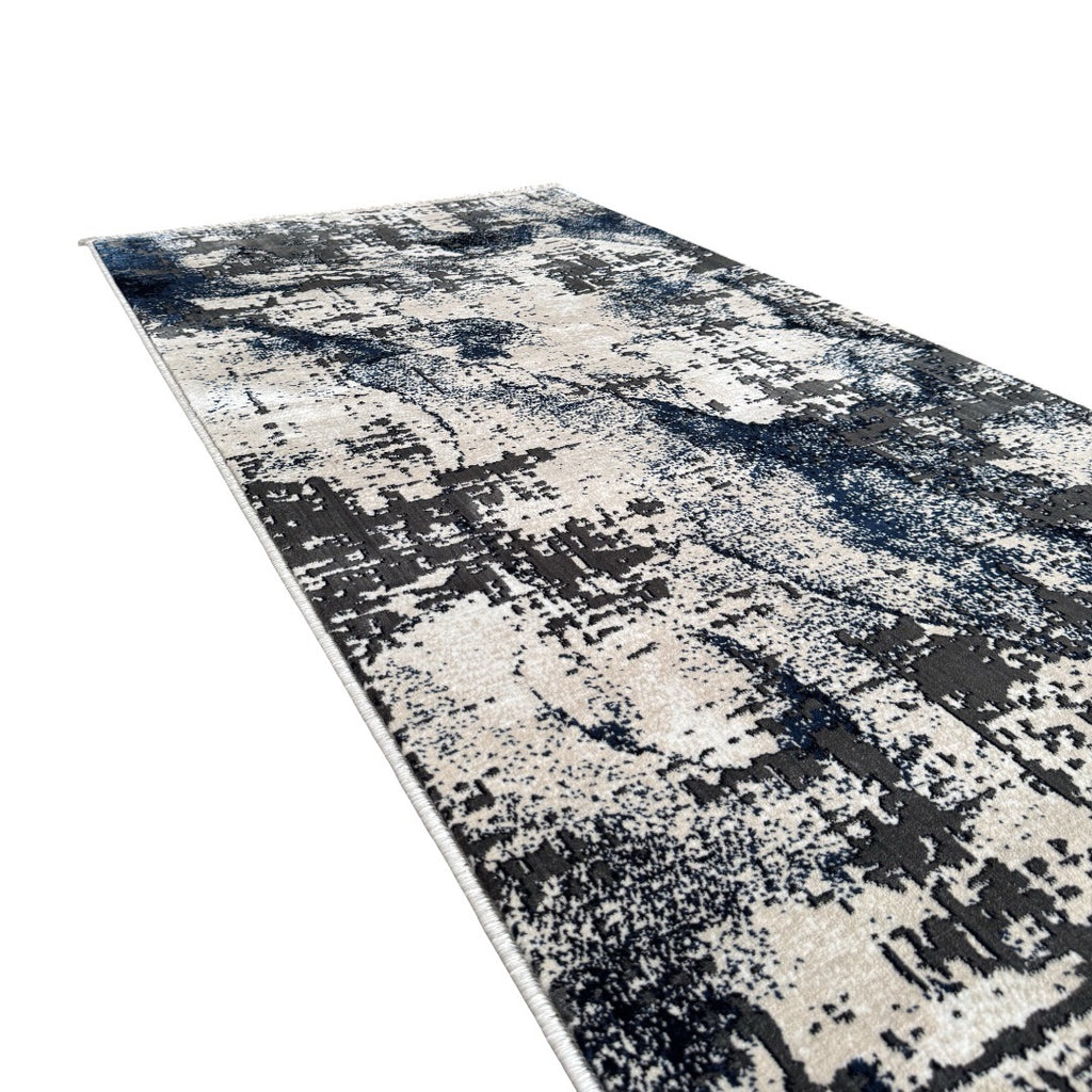 290 x 80 cm Navy & Ivory Artistic Distressed Runner Rug